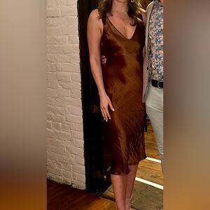 Brown satin wedding guest dress